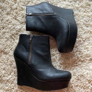 Black platform zip up ankle boots